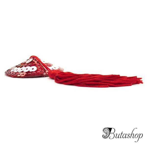 Красно-белые стикини с пайетками и кисточками - www.butashop.com