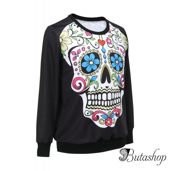 Женский свитшот Череп Цветы - www.butashop.com