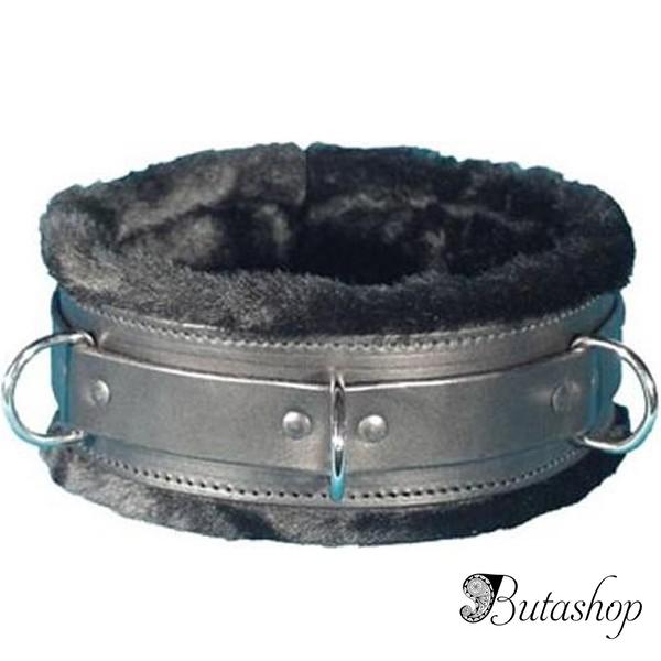 Черный ошейник с меховой подкладкой - www.butashop.com