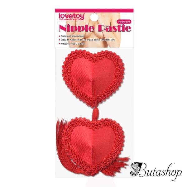 Многоразовые стикини красные сердечки с кисточками - www.butashop.com