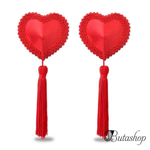 Многоразовые стикини красные сердечки с кисточками - www.butashop.com