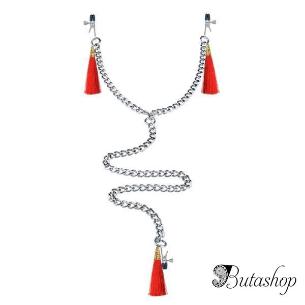 Зажимы для сосков и клитора с красными кисточками - www.butashop.com