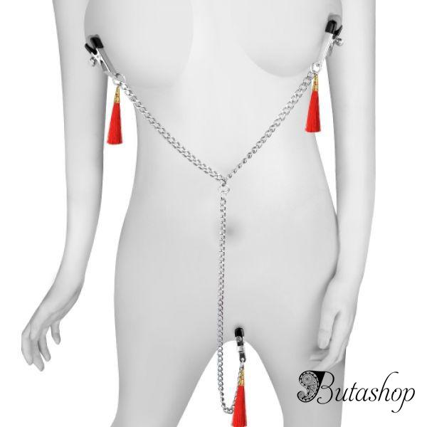 Зажимы для сосков и клитора с красными кисточками - www.butashop.com
