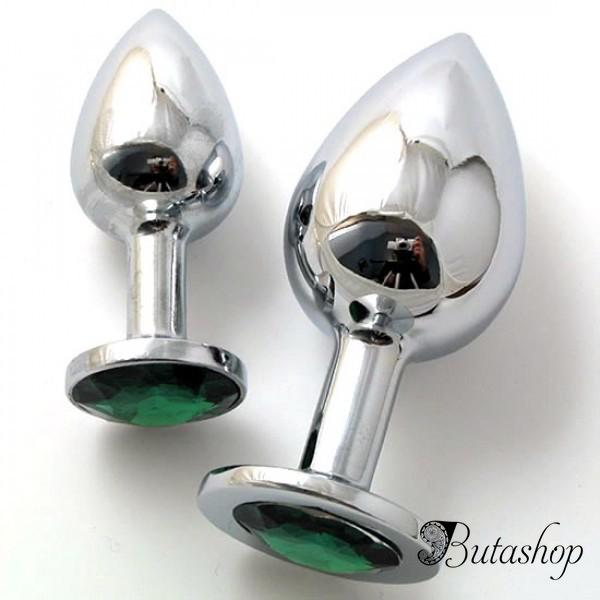 Металлическая анальная пробка под Сваровски, большая зеленая - www.butashop.com