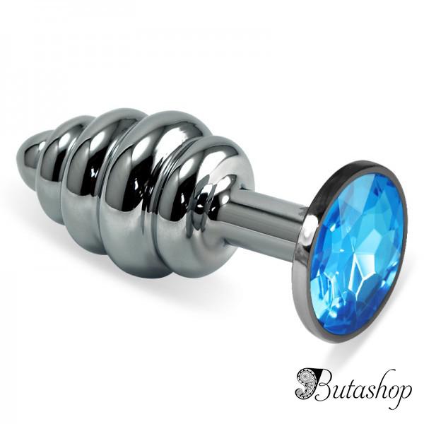 Рельефная анальная пробка S с голубым камнем - www.butashop.com