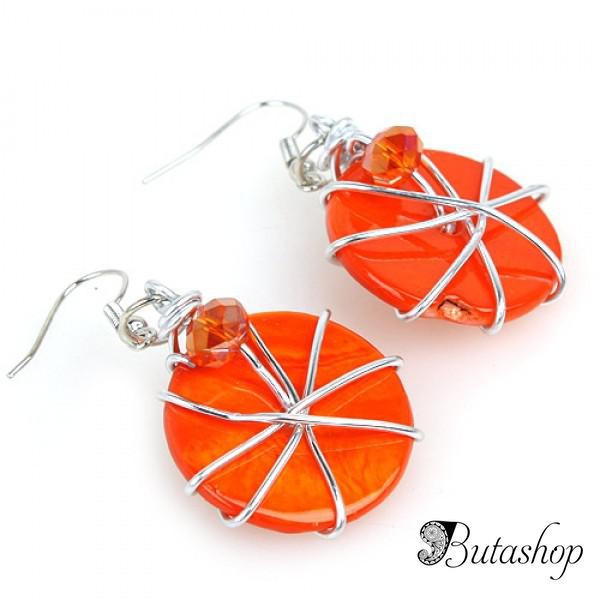 РАСПРОДАЖА! Серьги с оранжевыми, круглыми камнями - www.butashop.com