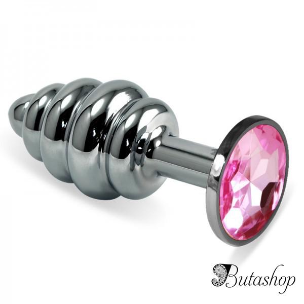 Рельефная анальная пробка S с розовым камнем - www.butashop.com