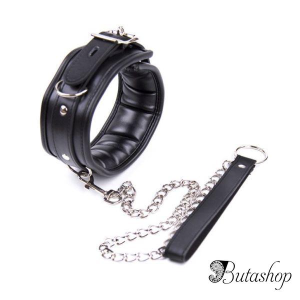 Кожаный ошейник Unisex с поводком - www.butashop.com