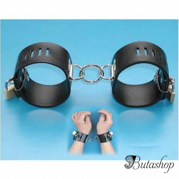 Черные кожаные наручники из качественной искусственной кожи - www.butashop.com