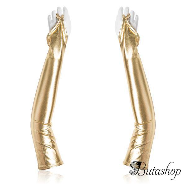 Золотистые виниловые перчатки с открытыми пальцами - www.butashop.com