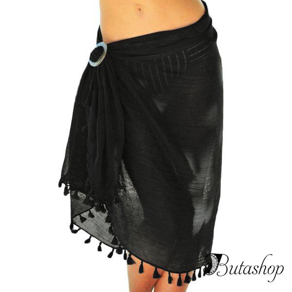 Черное парео с кисточками и кольцом - www.butashop.com