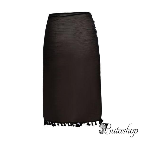 Черное парео с кисточками и кольцом - www.butashop.com